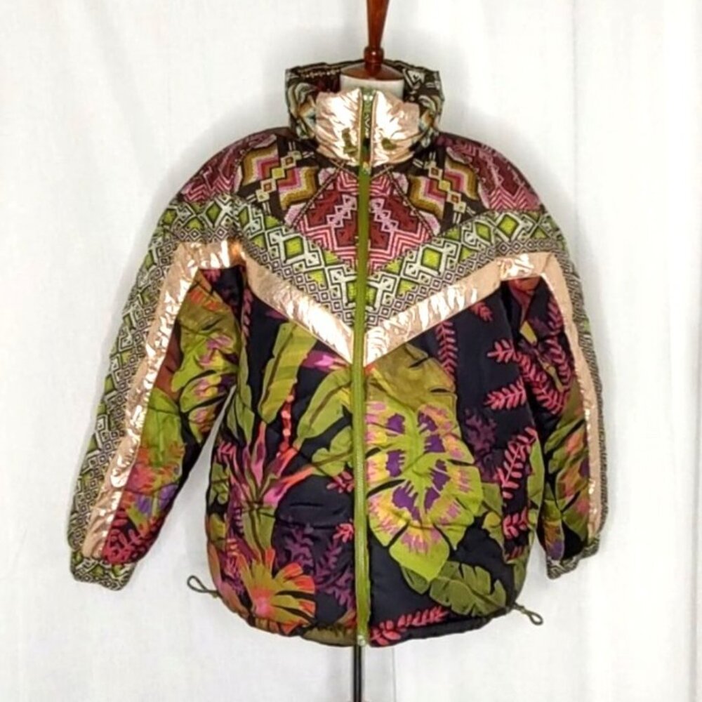 Farm Rio Puffer Jacket L Tropical Rauti Reversible Colorful Metallic WiNTER - Picture 9 of 14